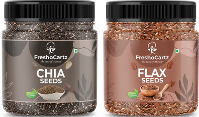 FreshoCartz Chia and Flax Seeds Combo For Eating | Seeds Combo Pack 250gm each | Chia Seeds, Brown Flax Seeds(2 x 250 g)