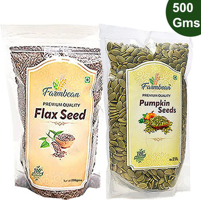 Farmbean Seeds Combo 500 g (Pack of 2 Each 250Gms ) -High in Protein Pumpkin Seeds, Golden Flax Seeds(2 x 250 g)