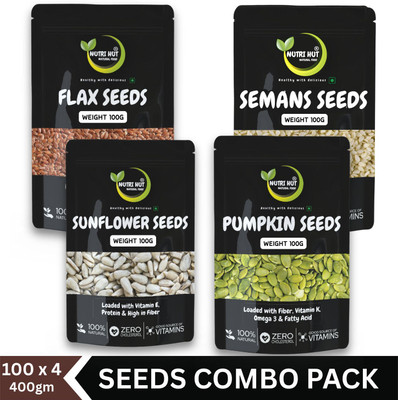 Nutri Hut Healthy Super Seeds Combo Pack | Rich in Nutrients Sesame Seeds, Pumpkin Seeds, Sunflower Seeds, Brown Flax Seeds(4 x 100 g)