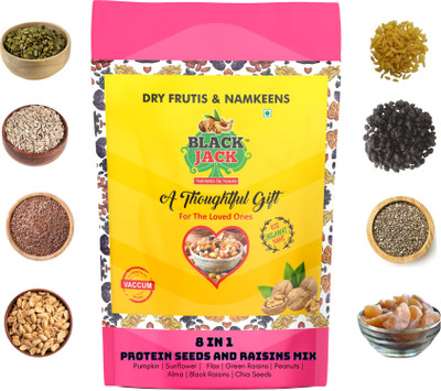BlackJack 800G Mix Seeds, Raisins, Peanuts, Amla | 8 in 1 Protein Mix | Super Seeds Mix Pumpkin Seeds, Brown Flax Seeds, Chia Seeds, Sunflower Seeds(800 g)