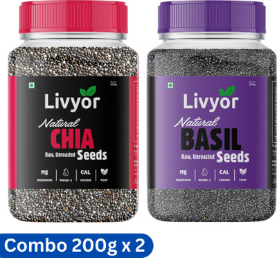 LIVYOR Raw Chia Seeds & Basil Seeds Combo Pack (200g + 200g) Chia Seeds, Basil Seeds(2 x 200 g)