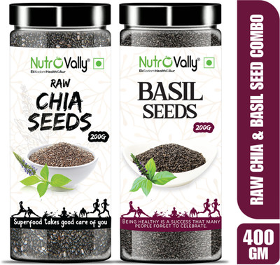 NutroVally Chia & Basil Seeds for Weight Loss | Rich in Anti-Oxidants & Omega3 | Sabja | Chia Seeds, Basil Seeds(2 x 100 g)