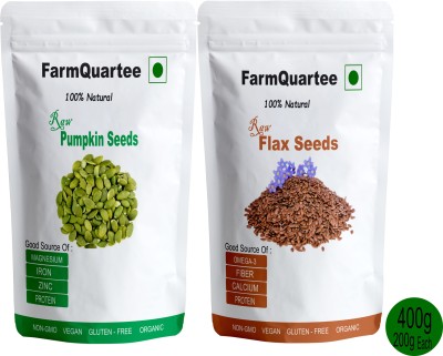 FarmQuartee Combo Pack of Flax Seed and Pumpkin Seed (Raw Seeds)-200g Each Seed Pumpkin Seeds, Brown Flax Seeds(400 g, Pack of 2)