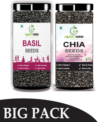 Hobby Herbs Chia seeds & Basil seeds Combo Pack 500g x 2 | Healthy Seeds for weight loss | Chia Seeds, Basil Seeds(2 x 0.5 kg)