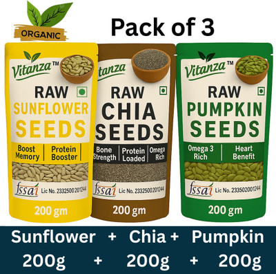 Vitanza (Combo of 3) Raw Sunflower Seeds 200gm, Chia Seeds 200gm and Pumpkin Seeds 200gm Mixed Seeds(3 x 200 g)