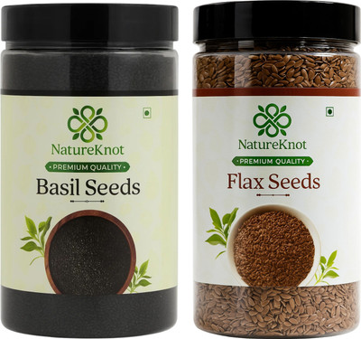 Natureknot Basil Seeds & Flax Seeds Combo Pack 800g | Basil Seeds, Brown Flax Seeds(2 x 400 g)