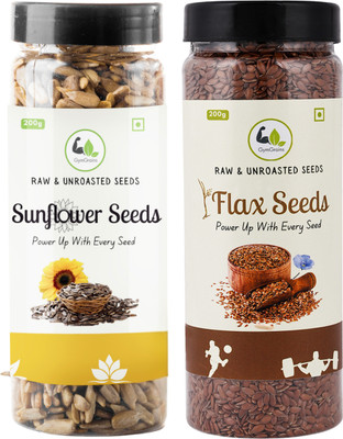 GymGrains Omega-3 & Fiber-Rich Superfood Combo Sunflower Seeds, Brown Flax Seeds(2 x 200 g)