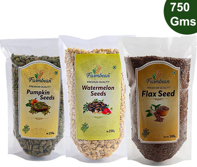 Farmbean Seeds Combo 750 g (Pack of 3 Each 250Gms ) | Watermelon Seeds, Golden Flax Seeds, Pumpkin Seeds(3 x 250 g)