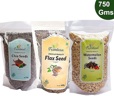 Farmbean Seeds Combo 750 g (Pack of 3 Each 250Gms ) | Golden Flax Seeds, Watermelon Seeds, Chia Seeds(3 x 250 g)