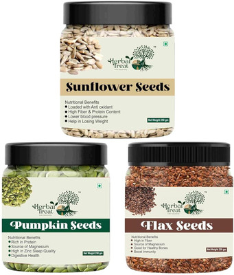 Herbal Treat Sunflower, Flax & Pumpkin Seeds Pack of 3 | High Protein & Fiber Super Seeds Pumpkin Seeds, Sunflower Seeds, Golden Flax Seeds(3 x 250 g)