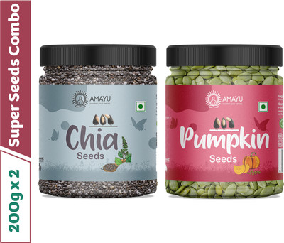 AMAYU Raw Organic Chia Seeds Weight Loss 200g | Pumpkin Seeds for Eating 200g Combo Chia Seeds, Pumpkin Seeds(2 x 200 g)