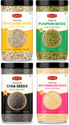 Asiwal Raw Seeds Combo Pack of 4(Pumpkin, Watermelon, Sunflower, Chia) Value Combo Pack Pumpkin Seeds, Watermelon Seeds, Sunflower Seeds, Chia Seeds(4 x 100 g)