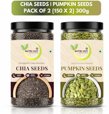 Nutri Hut Chia Seeds & Pumpkin Seeds for Eating, Healthy Diet Immunity Booster, Fiber Rich Pumpkin Seeds, Chia Seeds(2 x 150 g)