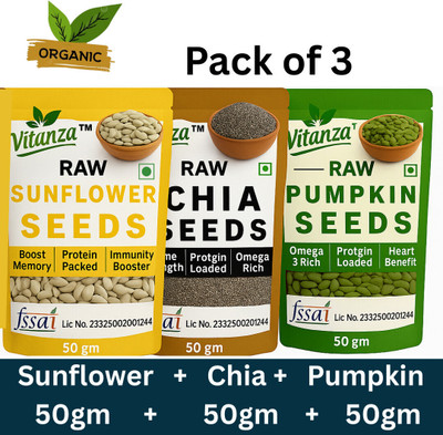 Vitanza (Combo of 3) Raw Sunflower Seeds 50gm, Chia Seeds 50gm and Pumpkin Seeds 50gm Mixed Seeds(3 x 50 g)