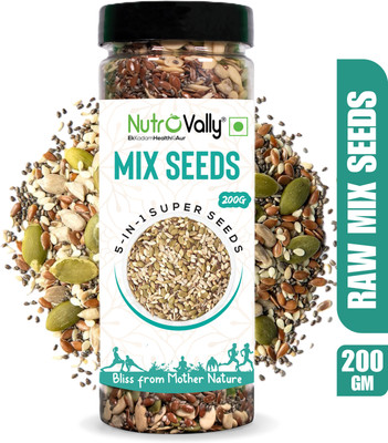 NutroVally Raw Mix Seeds for Immunity Booster Chia Seeds, Flax Seeds, Pumpkin Seed, Sunflower Seeds and Watermalon Seeds Mixed Seeds(200 g)