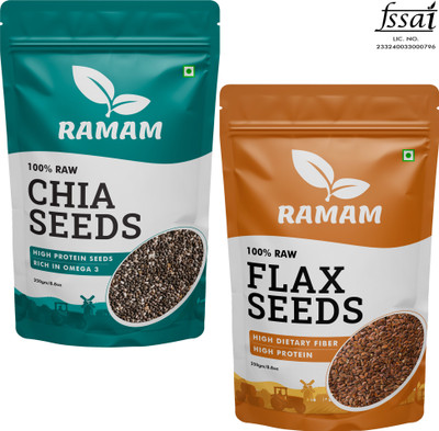 Ramam Chia & Flax Seeds Combo | High Dietary Fiber & Protein |Omega 3| Black Chia Seeds, Brown Flax Seeds  (500 G, Pack Of 2) For Rs. 198 @ 83 %