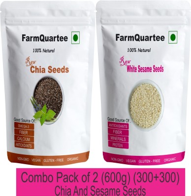 FarmQuartee Combo Pack of Chia Seed 300 gram and White Sesame Seed (White Til) 300 gram Chia Seeds, Sesame Seeds(600 g, Pack of 2)