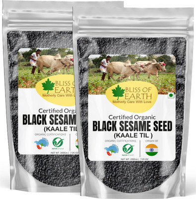 Bliss of Earth 2x200gm Black Sesame Seeds Unhulled Kaale Til Organic Fiber Rich for Cooking Black Sesame Seeds(2 x 200 g)