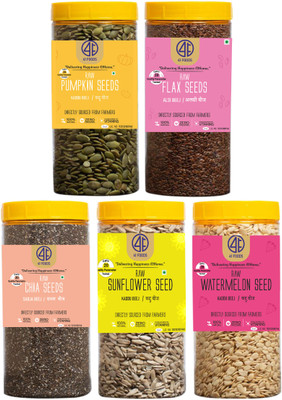 41 foods Raw Edible Seeds Combo Pack of 5 Chia Sunflower Watermelon Pumpkin Flax 500 GM Chia Seeds, Brown Flax Seeds, Pumpkin Seeds, Sunflower Seeds, Watermelon Seeds(5 x 100 g)