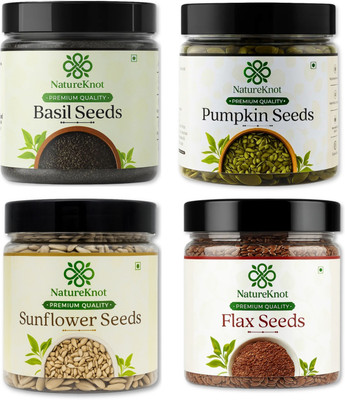 Natureknot Healthy Super Seeds Combo Pack of 4 | Pumpkin Seeds, Sunflower Seeds, Basil Seeds, Brown Flax Seeds(4 x 200 g)