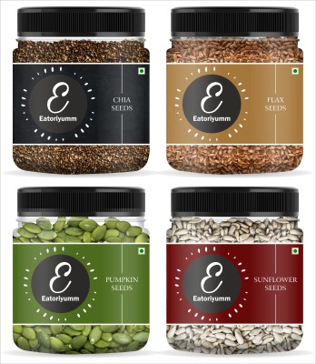 Eatoriyumm (200g Each) Seeds Combo Pack | Pumpkin + Sunflower + Flax + Chia | Pumpkin Seeds, Sunflower Seeds, Chia Seeds, Brown Flax Seeds(800 g, Pack of 4)