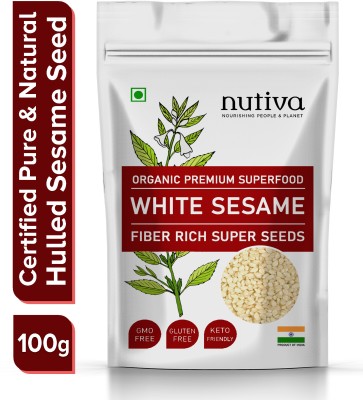 Nutiva White Sesame Seeds hulled Safed Til Organic fresh fiber Rich White Sesame Seeds(100 g)