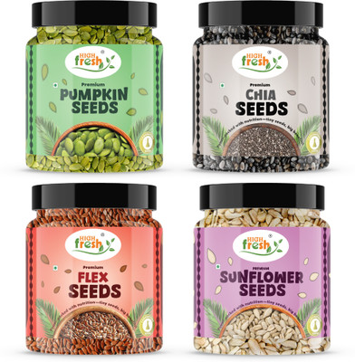 HighFresh Raw Super Seeds Combo Pack 4 x 250 GM (Total 1000 GM) | Pumpkin Seeds, Chia Seeds, Brown Flax Seeds, Sunflower Seeds(4 x 250 g)