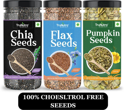TruNutra Edible seeds combo pack Chia seeds Pumpkin seeds Flax seeds Super Food Brown Flax Seeds, Pumpkin Seeds, Chia Seeds(3 x 200 g)