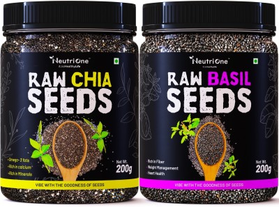 NeutriOne Chia & Basil Seeds Combo For Weight Loss with High Fiber & Iron, Superfood Chia Seeds, Basil Seeds(400 g, Pack of 2)