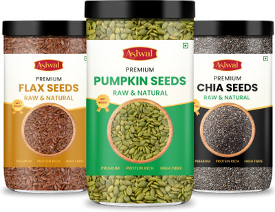 Asiwal Healthy Seeds Combo Pack of 3 (100g each) | Export Quality Edible Seeds Combo Pumpkin Seeds, Chia Seeds, Brown Flax Seeds(3 x 100 g)