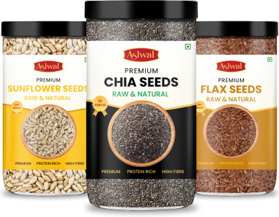Asiwal Healthy Seeds Combo Pack of 3 (200g each) | Export Quality Edible Seeds Combo Sunflower Seeds, Chia Seeds, Brown Flax Seeds(3 x 200 g)