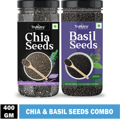 TruNutra Chia & Basil Combo For Weight Loss Fast High In Fiber & Iron Rich Superfood Chia Seeds(2 x 200 g)