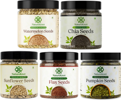 Natureknot Combo of All Seeds Pack‑ 200gm each Pumpkin Seeds, Sunflower Seeds, Chia Seeds, Brown Flax Seeds, Watermelon Seeds(5 x 200 g)