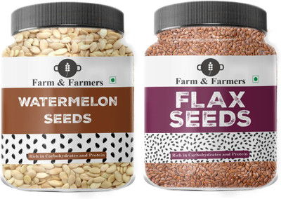 Farm & Farmers Watermelon Seeds & Flax Seeds- 100GM Each Immunity Combo Pack Watermelon Seeds, Brown Flax Seeds(2 x 100 g)