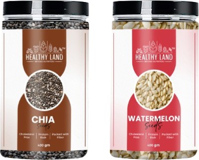 Healthy Land Healthy Combo For Eating Pack | Nutrient Rich | Healthy Snacking | High Protein Watermelon Seeds, Chia Seeds(200 g, Pack of 2)