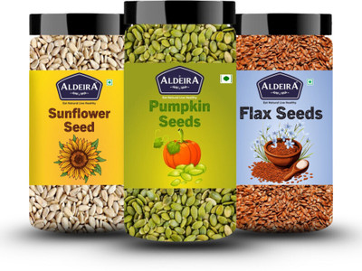 Aldeira Healthy Raw Seeds Combo Pack Each 250g - Pumpkin, Flax & Sunflower Seeds Sunflower Seeds, Pumpkin Seeds, Brown Flax Seeds(3 x 250 g)