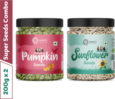 AMAYU Raw Premium Organic Pumpkin Seeds | Sunflower Seeds for Eating Mix Combo Pumpkin Seeds, Sunflower Seeds(2 x 200 g)