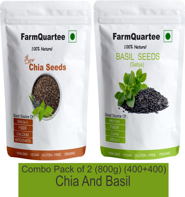 FarmQuartee Organics Combo of Chia Seeds and Basil Seeds/Bapchi/Sabja/Tukmariya (400 g each) Chia Seeds, Basil Seeds(2 x 400 g)
