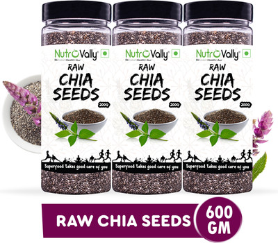 NutroVally Raw Chia Seeds for Weight Loss Management with Omega 3 , Zinc and Fiber, Calcium Rich Seeds Chia Seeds(3 x 200 g)