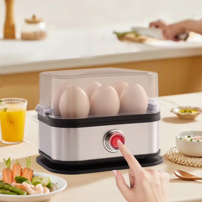 Shopeleven Steamer for Boiling Up to 6 Eggs | 3 Boiling Modes Smart Instant Electric Egg Boiler | Automatic Power Off | Egg Cooker Egg Cooker(Steel, Black, 6 Eggs)
