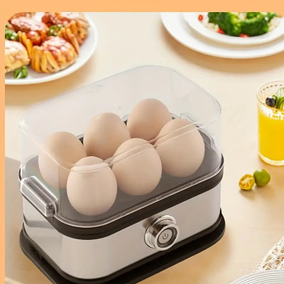 GJSHOP Steamer for Boiling Up to 6 Eggs | 3 Boiling Modes Smart Instant Electric Egg Boiler | Automatic Power Off | Egg Cooker Egg Cooker(Steel, Black, 6 Eggs)