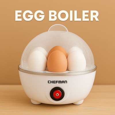 Chefman Lightweight 7 Egg Boiler | Portable Electric Steamer | Auto Shut | Kitchen Dome Cover Egg Maker | Electric Cooker | 7 Egg Tray | Rapid Heating Egg Cooker(White, 7 Eggs)