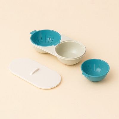 HomeHunt Microwave Egg Poacher | 2-Cup Egg Cooker with Removable Colander | BPA-Free , Dishwasher Safe | Easy Poached Eggs in Minutes – Steam & Drain Design - Blue Egg Cooker(Blue, White, 2 Eggs)