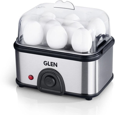 Glen Egg BoilerSteamer Boils8 Eggs Auto shut Off, Push Button Start 350W (SA3036EBS) SA 3036 Egg Cooker(Silver, Black, 8 Eggs)
