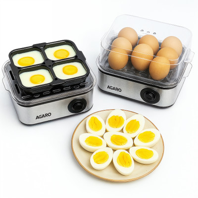 AGARO 3 Boiling Modes, Stainless Steel Body, Transparent Lid, 500 Watts Grand Egg Boiler And Poacher,2-in1 Boils 8 Eggs, Poach 4 Eggs, Egg Cooker(Silver, 8 Eggs)