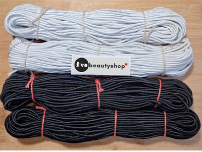 Dvabeautyshop Elastic Thread and Cord Black, White Elastic(100 m)