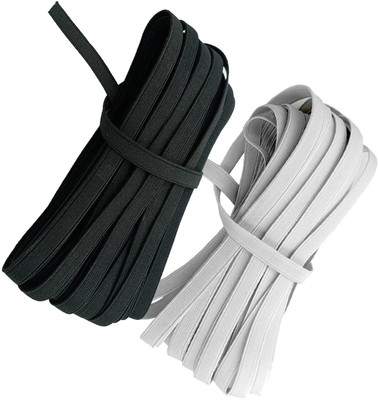 Aakriti Woven White, Black Elastic(20 m)
