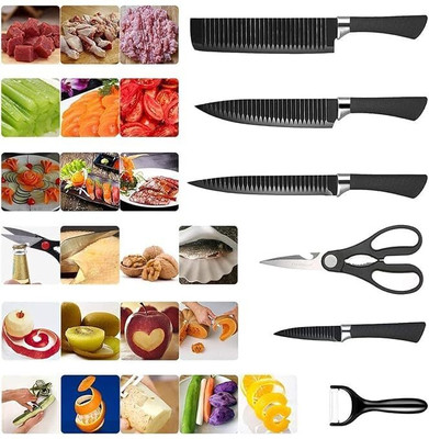 voxsara 6 Pc Stainless Steel, Plastic Knife Set Chef Knife Set for Kitchen, Stainless Steel Non-Stick 6 Pieces Knife Tool Set