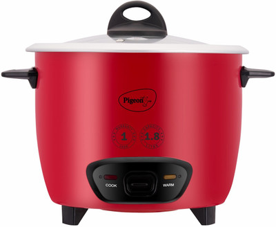 Pigeon 14930 Electric Rice Cooker With Steaming Feature  (1.8 L, Red) For Rs. 1494 @ 52 %