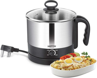 MILTON Go Electro Cooker, 1.2L, 600 Watt, Egg Tray, SS Stand, Steaming Bowl Egg Cooker(1.2 L, Silver)